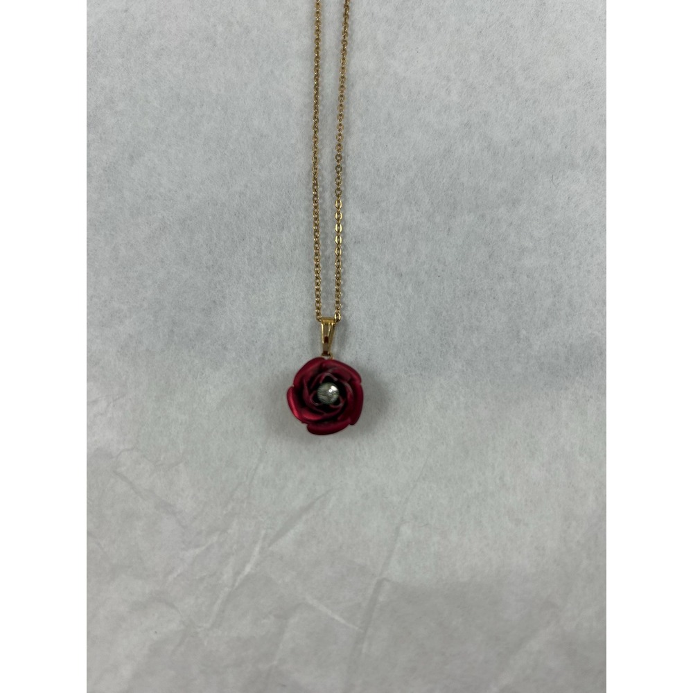Enamel Rose Pendant Necklace with a 14K GF AMCO chain - Picture 7 of 9